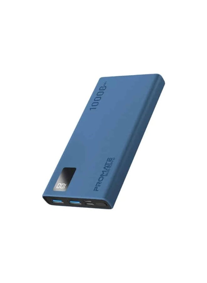 PROMATE Bolt-10Pro Compact Smart Charging Dual USB-A+USB-C Output 10000mAh Power Bank -Blue - Image 1