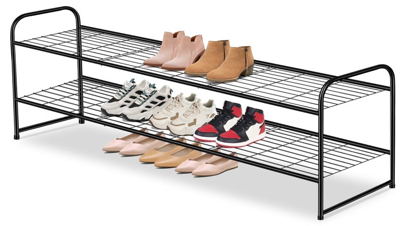 AOODA Long 2 Tier Shoe Rack for Closet Metal Wide Stackable Shoe Storage Organizer for Entryway, Bedroom, Floor, 18-Pairs Low Shoe Shelf, Black - Image 1