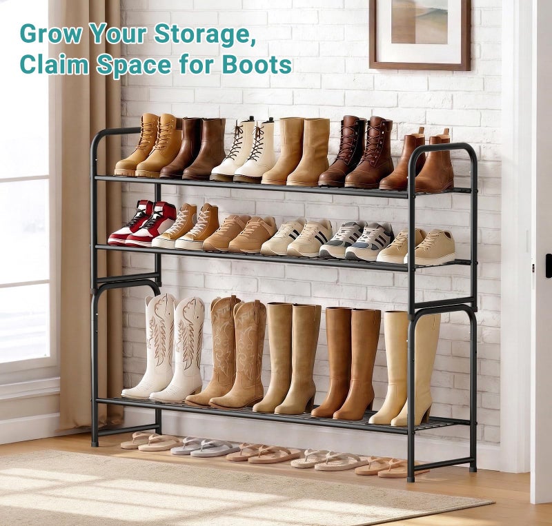 AOODA Long 2 Tier Shoe Rack for Closet Metal Wide Stackable Shoe Storage Organizer for Entryway, Bedroom, Floor, 18-Pairs Low Shoe Shelf, Black - Image 5