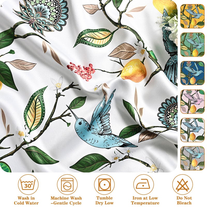 FRAMICS 100% Blackout Curtains for Bedroom Floral Curtains for Living Room 84 Inches Long, Luxury Patterned White Curtain Lemon Hummingbird Grommet Thermal Insulated Drapes, 2 Panels - Image 5