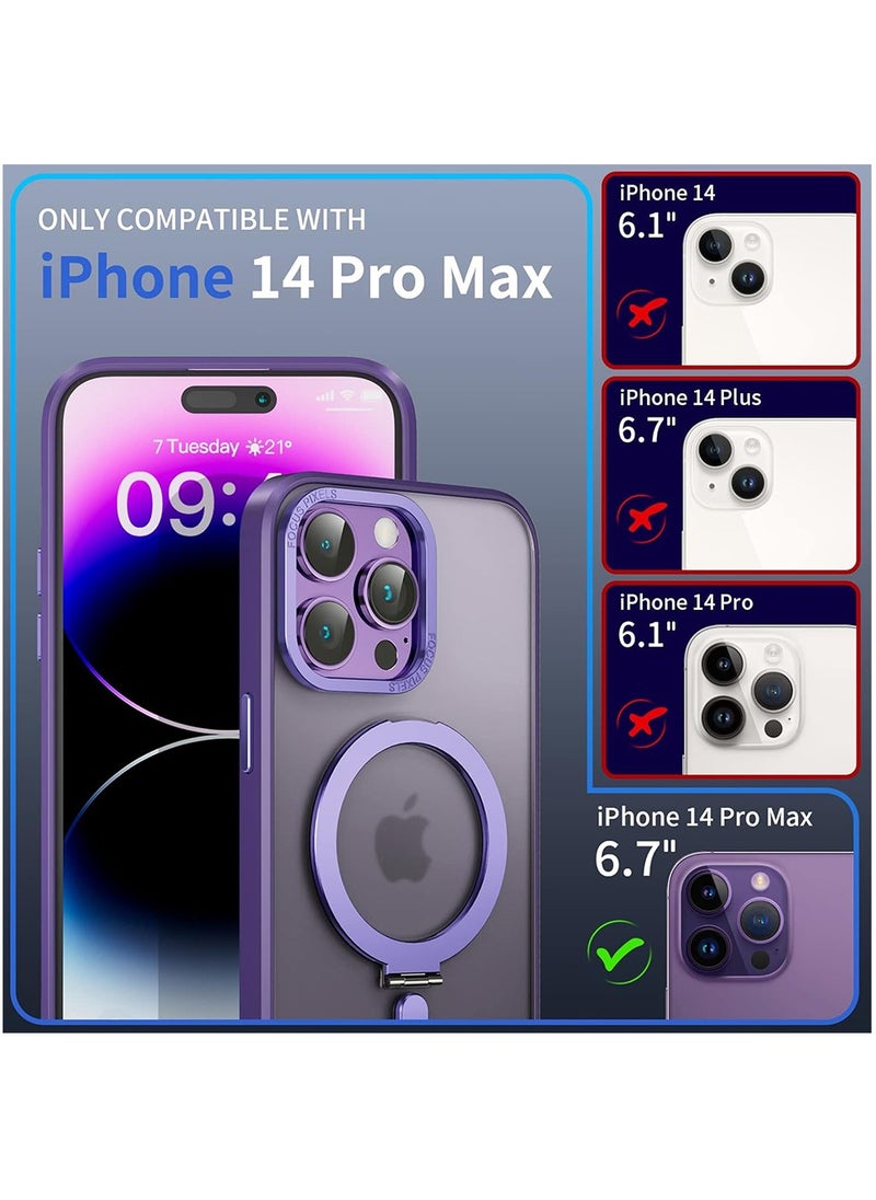 Magnetic Case for iPhone 14 Pro Max Case with Invisible Stand,Compatible with Mag Safe,Translucent Matte Case,Tempered Glass Screen Protector and Camera Lens Protector, 6.7 Inch - Purple