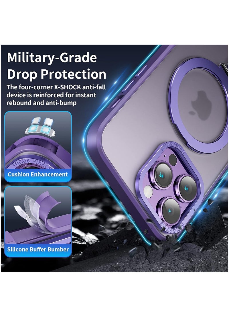 Magnetic Case for iPhone 14 Pro Max Case with Invisible Stand,Compatible with Mag Safe,Translucent Matte Case,Tempered Glass Screen Protector and Camera Lens Protector, 6.7 Inch - Purple