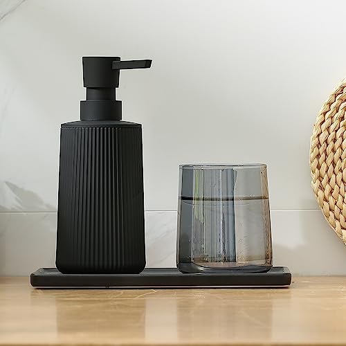 YAUKPH Small Soap Dispenser for Bathroom and Kitchen, Modern Farmhouse Striped Style Plastic Hand Soap Dish Soap Dispenser with Pump Matte Black - Image 2