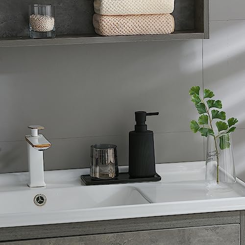 YAUKPH Small Soap Dispenser for Bathroom and Kitchen, Modern Farmhouse Striped Style Plastic Hand Soap Dish Soap Dispenser with Pump Matte Black - Image 4