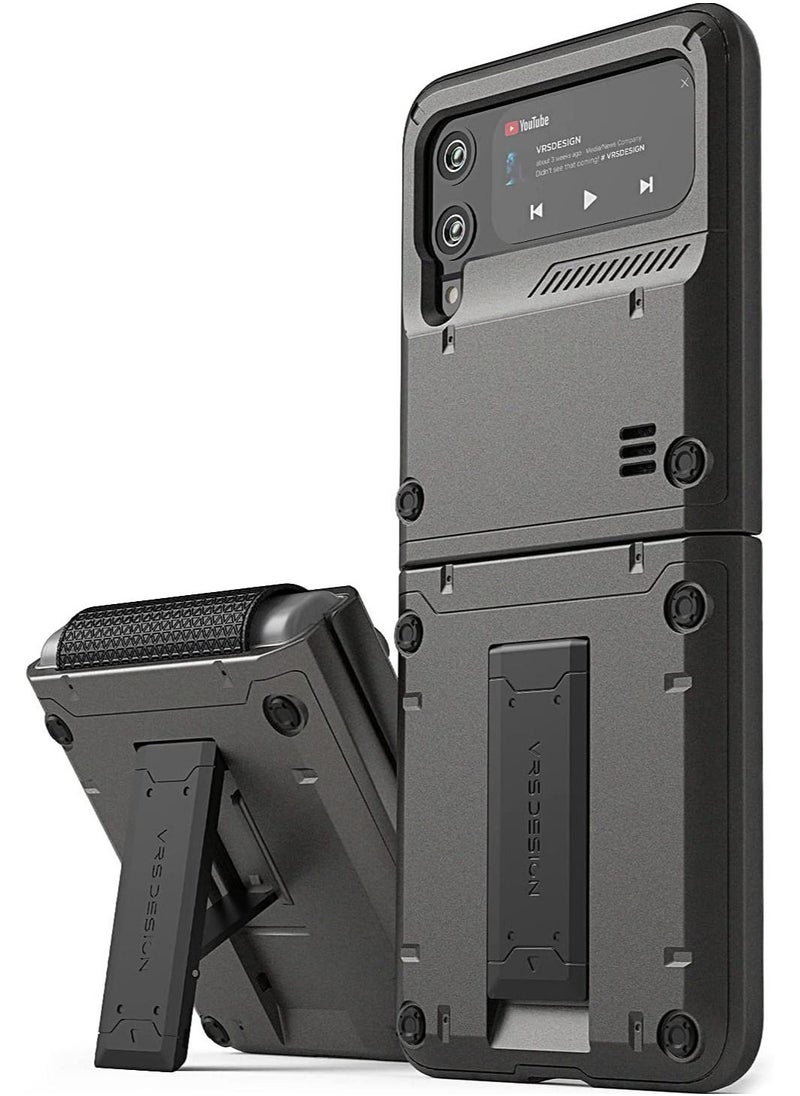 VRS Design QuickStand Active for Samsung Galaxy Z Flip 3 5G Case Cover (2021) with Kickstand - Metal Black  - Image 1