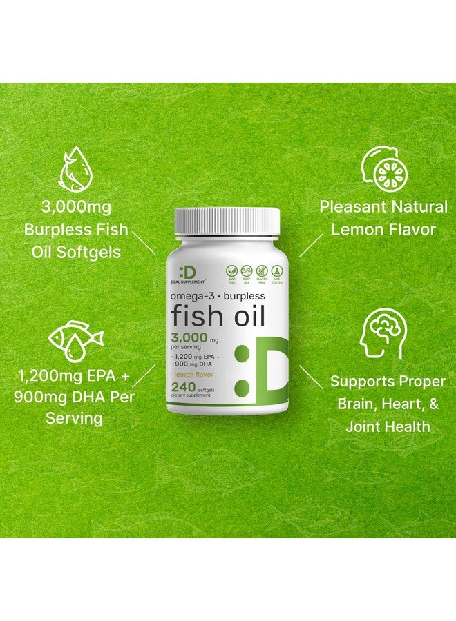DEAL SUPPLEMENT Omega 3 Fish Oil Supplements, 3,000mg Per Serving, 240 Softgels - EPA 1,200mg + DHA 900mg - Burpless Pills, Lemon Flavored, Wild Caught - Brain & Heart Support - Mercury Free, Non-GMO - Image 4
