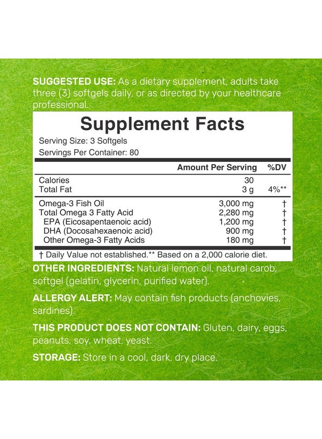 DEAL SUPPLEMENT Omega 3 Fish Oil Supplements, 3,000mg Per Serving, 240 Softgels - EPA 1,200mg + DHA 900mg - Burpless Pills, Lemon Flavored, Wild Caught - Brain & Heart Support - Mercury Free, Non-GMO - Image 2