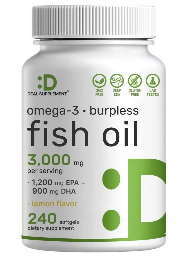 DEAL SUPPLEMENT Omega 3 Fish Oil Supplements, 3,000mg Per Serving, 240 Softgels - EPA 1,200mg + DHA 900mg - Burpless Pills, Lemon Flavored, Wild Caught - Brain & Heart Support - Mercury Free, Non-GMO - Image 1