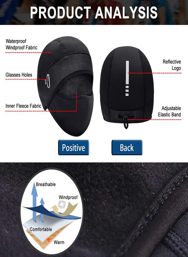 Winter Cycling Caps Under Helmet Thermal Fleece Beanie Hat with Face Cover for Men and Women Waterproof Windproof Cycle Skull Cap Ski Cap Balaclava Mask Bike Bicycle Helmet Liner for Sports - Image 3