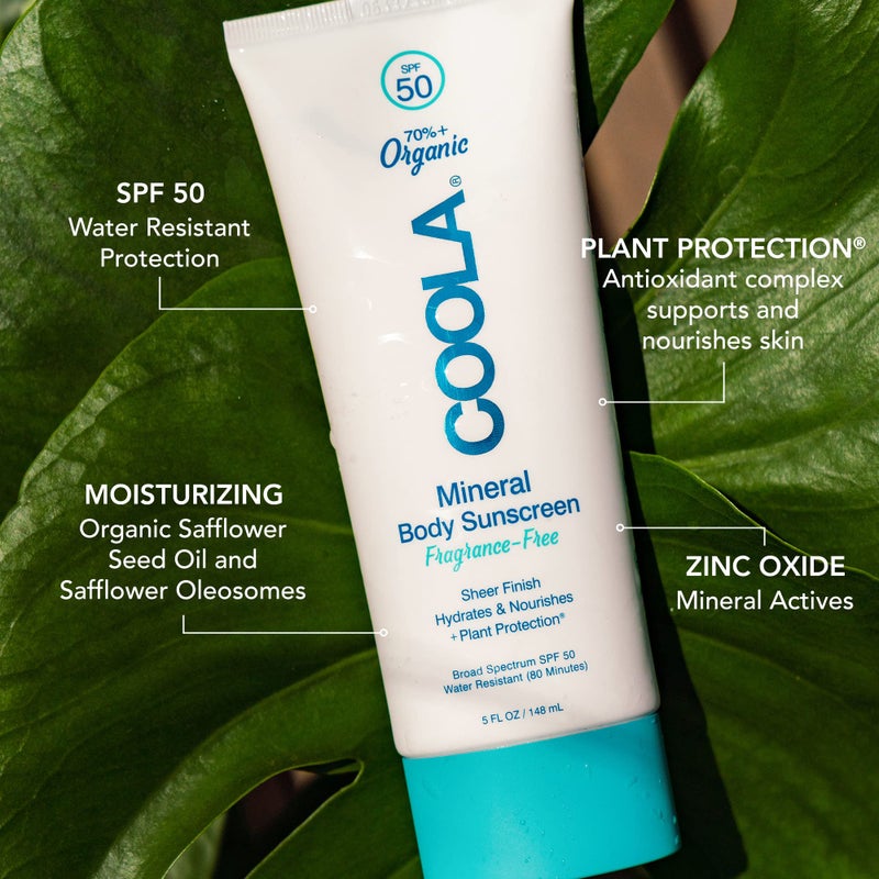 COOLA كولا واقي شمس معدني عضوي SPF 50 لوشن للجسم، مختبر من قبل أطباء الجلد للعناية بالبشرة للحماية اليومية، نباتي وخالي من الغلوتين، خالي من العطور، 5 أونصة سائلة - Image 2