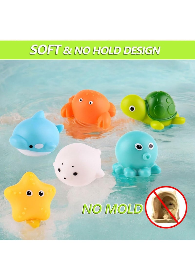XICEN Bath Toys for Babies, 10PCS Toddlers Bathtub Toys, Swimming Pool Floating Toys includes Ducks Turtle Dolphin Fishing Net  - Image 2