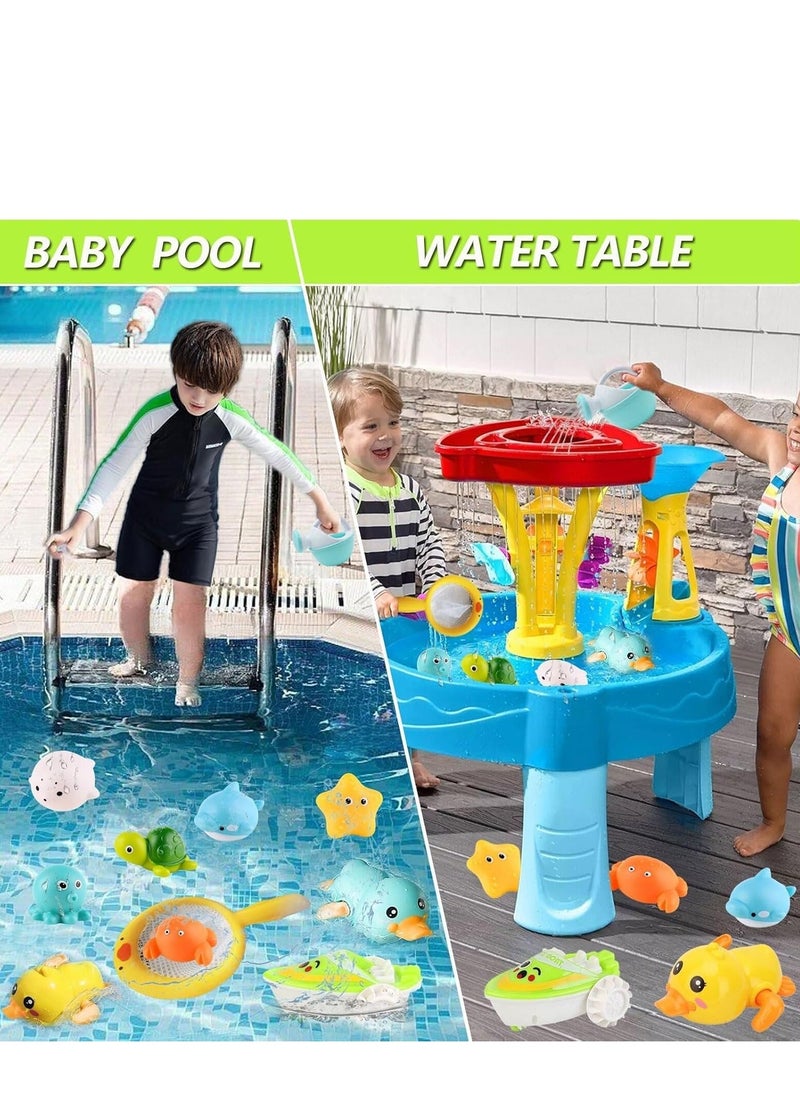XICEN Bath Toys for Babies, 10PCS Toddlers Bathtub Toys, Swimming Pool Floating Toys includes Ducks Turtle Dolphin Fishing Net  - Image 5