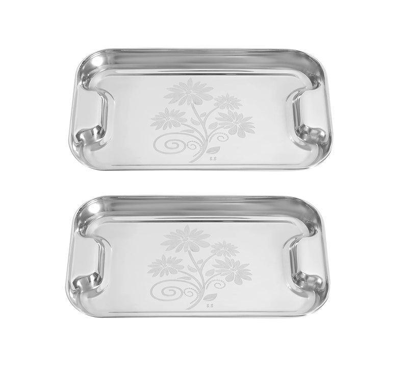 Nirvika Stainless Steel Serving TrayLemon Platter with Steel Finish Multipurpose Tray Set of 2 - Image 1