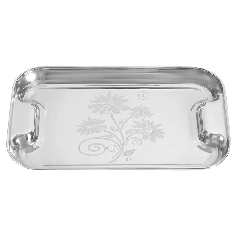 Nirvika Stainless Steel Serving TrayLemon Platter with Steel Finish Multipurpose Tray Set of 2 - Image 2
