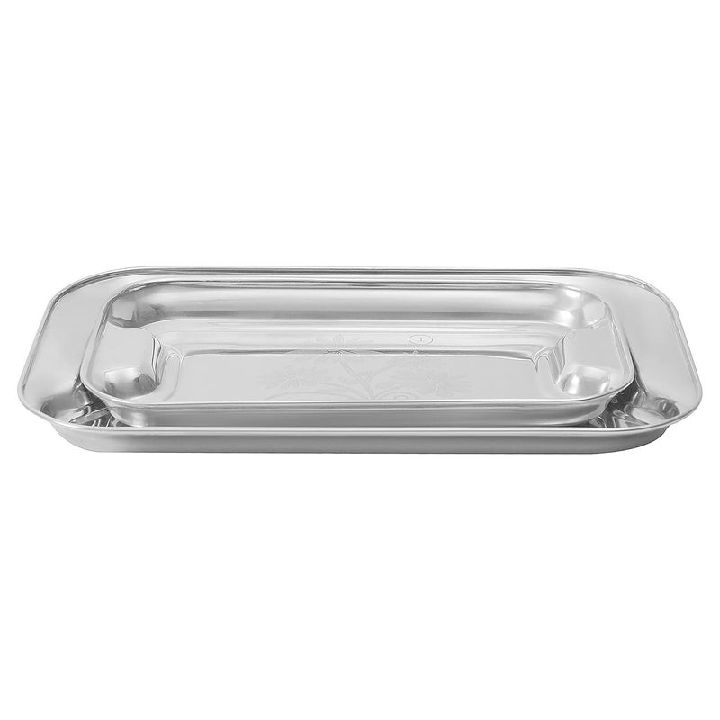 Nirvika Stainless Steel Serving TrayLemon Platter with Steel Finish Multipurpose Tray Set of 2 - Image 5