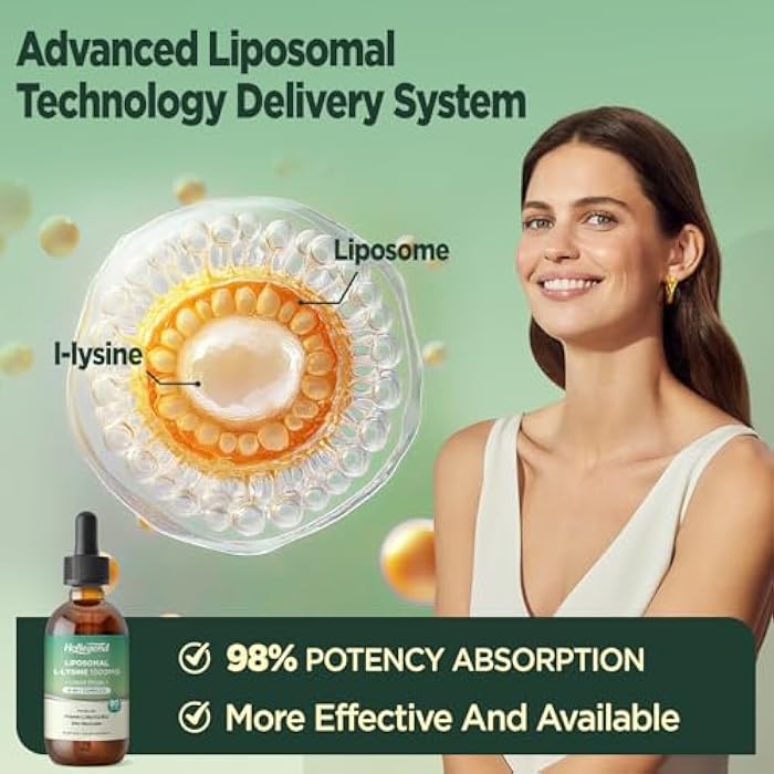 Hollegend Liposomal L-lysine 1000MG Liquid Drops, Lysine Supplement for Women & Kids with Vitamin C, B6, D3, B12 & Zinc Gluconate, Skin & Lip Health, Immune & Collagen Production Support, Lemon Flavor, 2 fl oz - Image 4