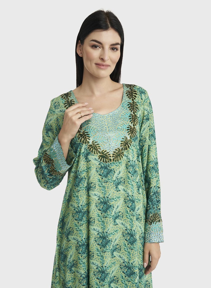 KASHKHA Garden Print  RayonMukhawar Jalabiya - Image 1