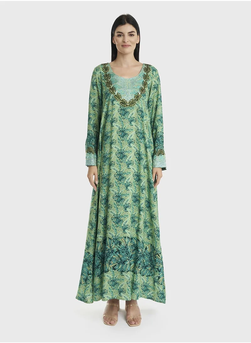 KASHKHA Garden Print  RayonMukhawar Jalabiya