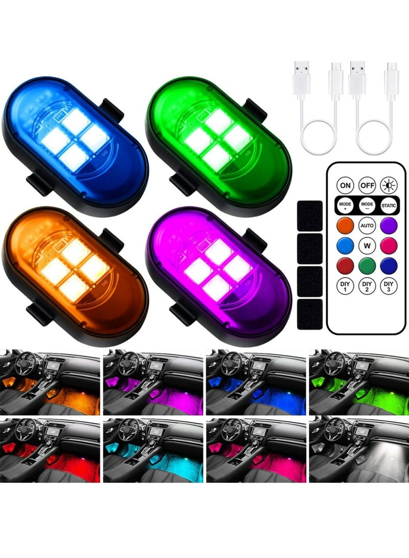 YOUGE 4PCS Wireless LED Strobe Lights with Remote Control, 8 Colors USB Charing Waterproof Anti-Collision Led Emergency Warning Lights for Car Motorcycle Drone Aircraft Bike - Image 1