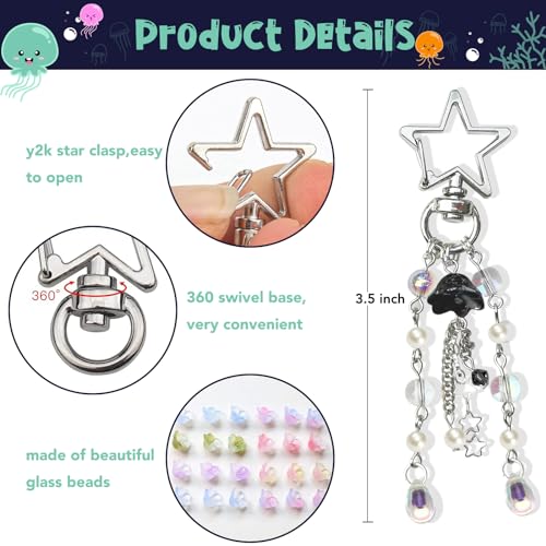 Agromusk Jellyfish Keychain,Cute Y2K Car Keychains for Women Girls Jellyfish Bag Charms Purse Accessories Star Jelly Decor (Black) - Image 4