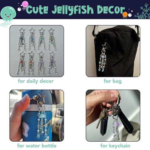 Agromusk Jellyfish Keychain,Cute Y2K Car Keychains for Women Girls Jellyfish Bag Charms Purse Accessories Star Jelly Decor (Black) - Image 3