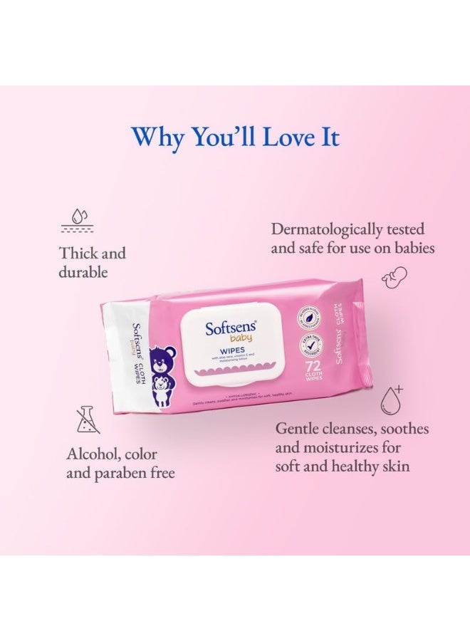 Softsens Baby Gentle Cloth Wipes for Baby Skin Enriched with Aloe Vera & Vitamin E - Image 3