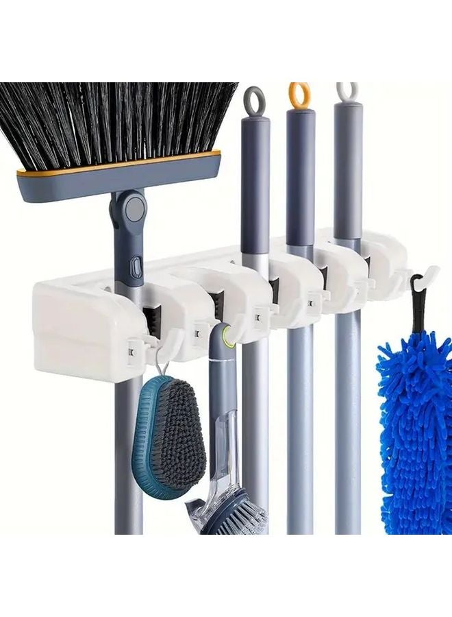 Wall Mounted Broom Rack With 5 Adjustable Hooks HPP Black Plastic Tool Organizer - Image 5
