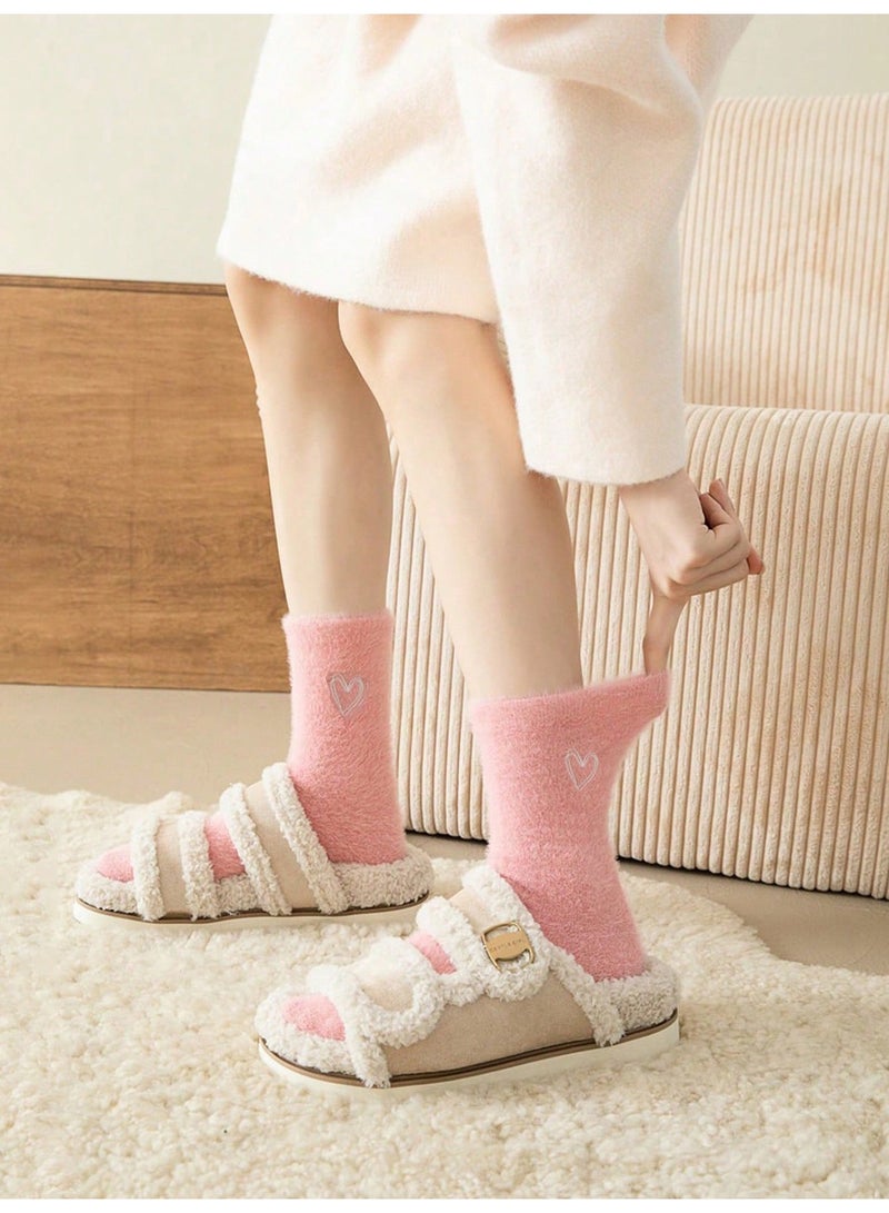 Fuzzy Socks for Ladies 10 Pairs, Warm Mink Fleece Women Socks with Embroidered Heart Design, Soft Winter Crew Socks for Autumn and Winter - Image 3