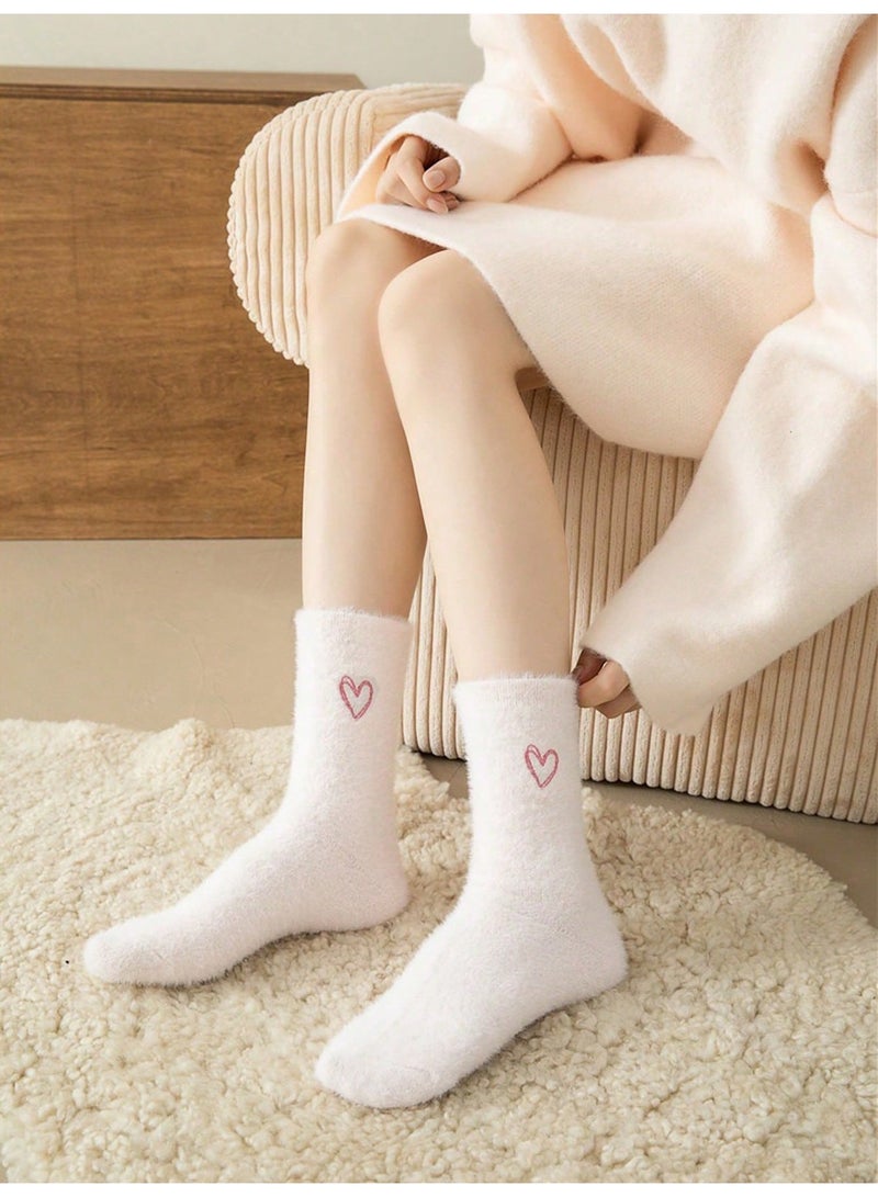 Fuzzy Socks for Ladies 10 Pairs, Warm Mink Fleece Women Socks with Embroidered Heart Design, Soft Winter Crew Socks for Autumn and Winter - Image 2