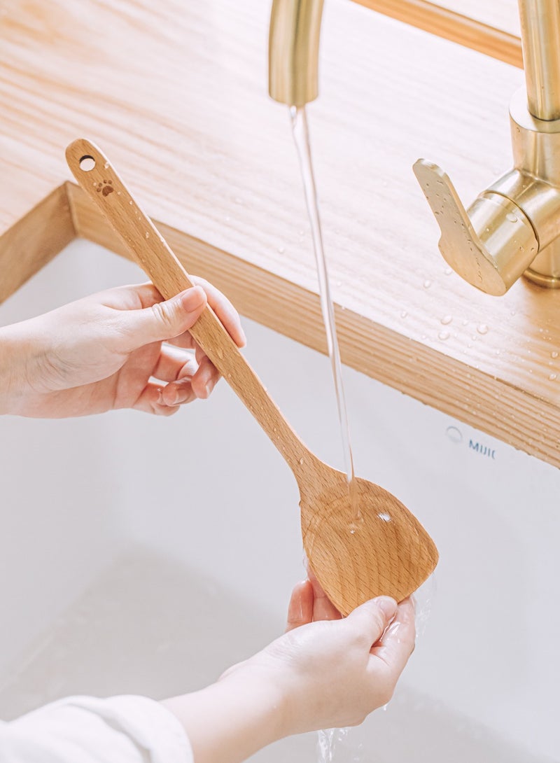 SHUEHO 3pcs beech wood spatula non-stick pan special wooden stir-fry spatula wax-free high temperature resistant food grade long handle wooden spatula - Image 4