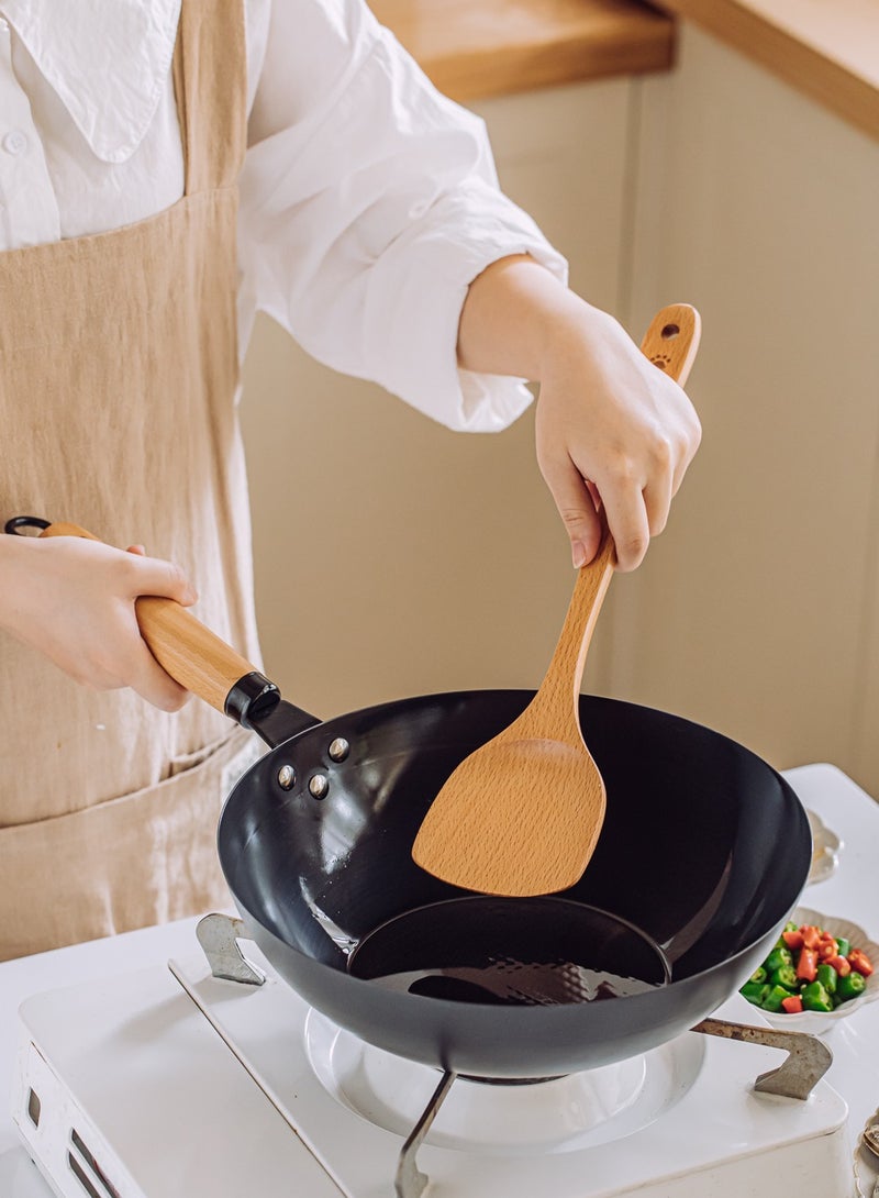 SHUEHO 3pcs beech wood spatula non-stick pan special wooden stir-fry spatula wax-free high temperature resistant food grade long handle wooden spatula - Image 5