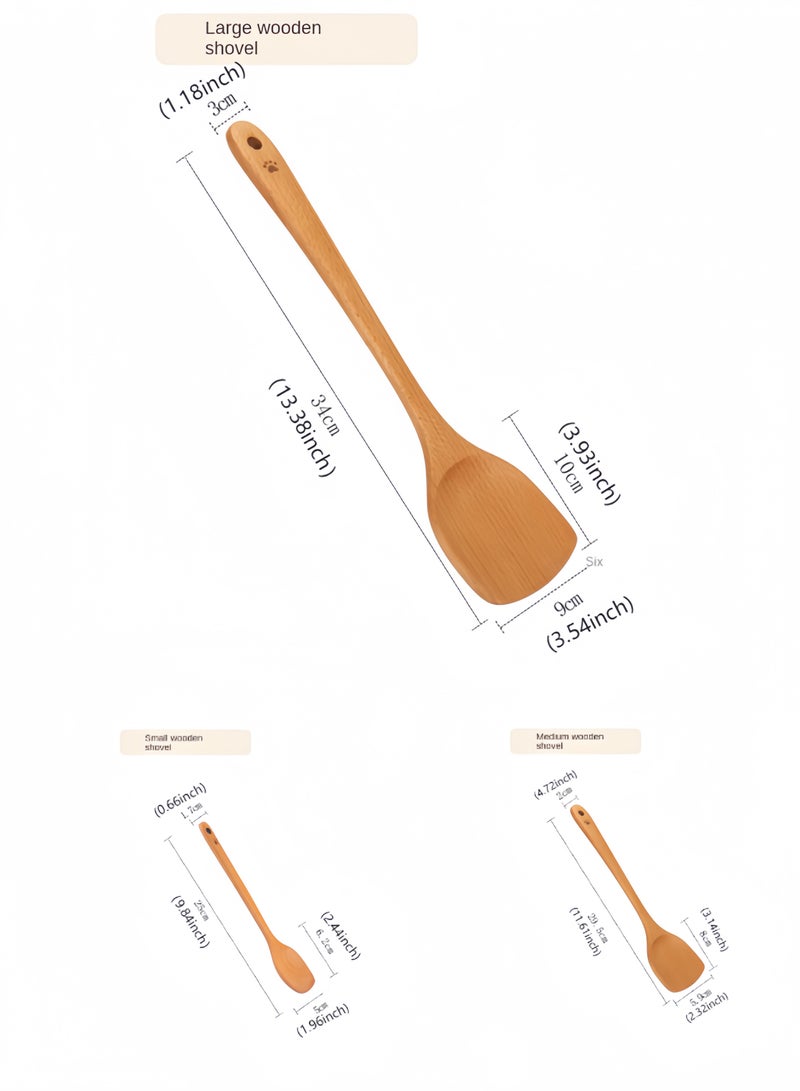 SHUEHO 3pcs beech wood spatula non-stick pan special wooden stir-fry spatula wax-free high temperature resistant food grade long handle wooden spatula - Image 5