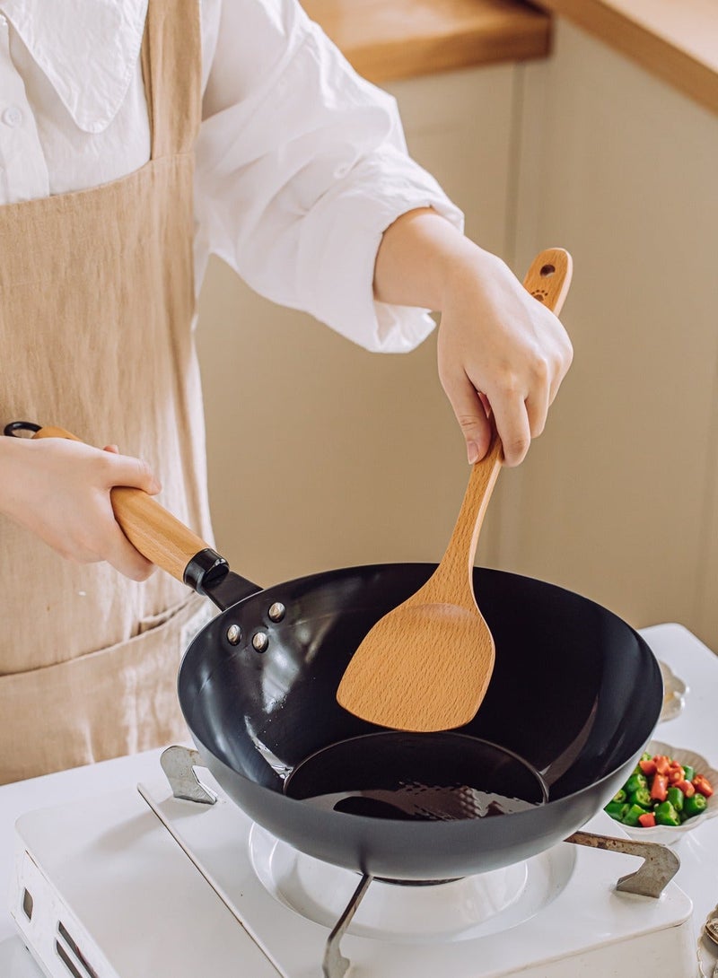 SHUEHO 3pcs beech wood spatula non-stick pan special wooden stir-fry spatula wax-free high temperature resistant food grade long handle wooden spatula - Image 1