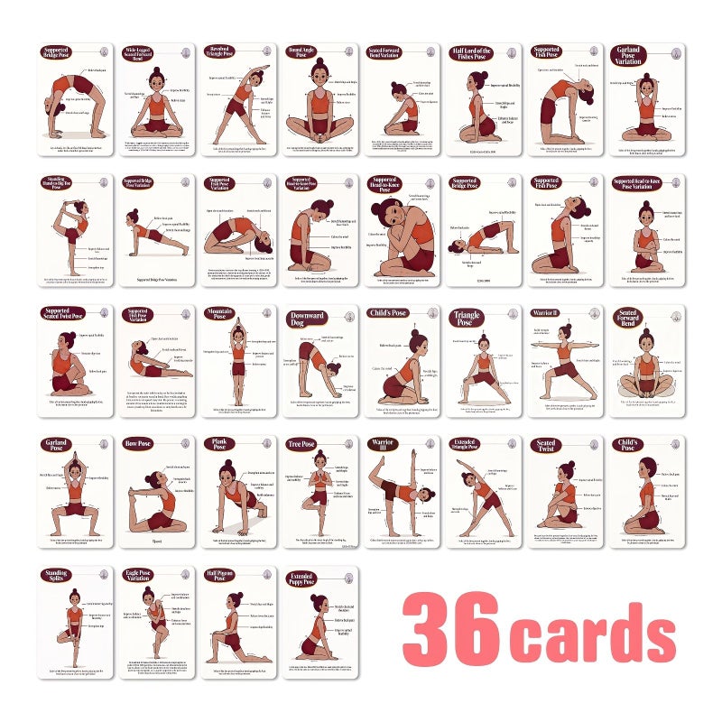 36 Pcs Cartoon Yoga Pose Instruction Cards For Women Basic Yoga Action Guide Cards For Beginners To Carry Along - Image 1
