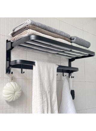 24in Towel Racks Shelf for Bathroom, Foldable Wall Mounted Towel Storage with 9 Towel Hooks, Modern Rustproof Towel Holder with Shelves, Towel Rail Hanger for Hotel Dorm Restroom Gym Toilet, Black - pzsku/Z49F7DEA2AD336816E511Z/45/1761620920/3494606e-2ba8-4bbc-889a-cff24528d819