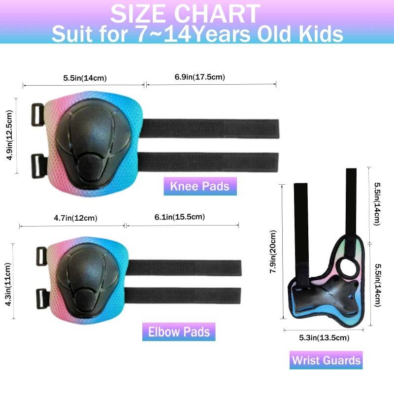 HocIece Kids/Youth Knee Pads for Kids 3-14Years Boys Girls 6 in 1 Kids Protective Gear Set Adjustable Knee Pads, Elbow Pads, for Skating Cycling Bike Rollerblading Scooter Roller Skates - Image 3
