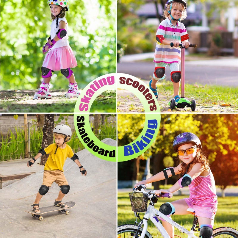 HocIece Kids/Youth Knee Pads for Kids 3-14Years Boys Girls 6 in 1 Kids Protective Gear Set Adjustable Knee Pads, Elbow Pads, for Skating Cycling Bike Rollerblading Scooter Roller Skates - Image 5