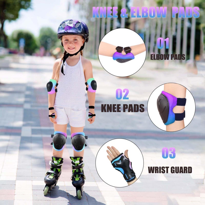 HocIece Kids/Youth Knee Pads for Kids 3-14Years Boys Girls 6 in 1 Kids Protective Gear Set Adjustable Knee Pads, Elbow Pads, for Skating Cycling Bike Rollerblading Scooter Roller Skates - Image 4