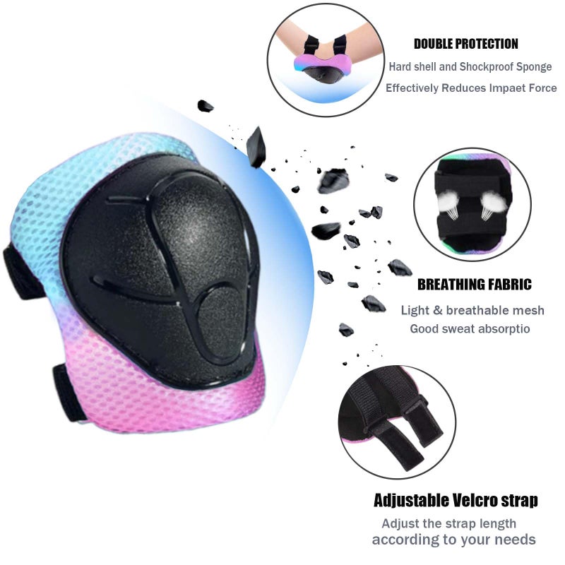 HocIece Kids/Youth Knee Pads for Kids 3-14Years Boys Girls 6 in 1 Kids Protective Gear Set Adjustable Knee Pads, Elbow Pads, for Skating Cycling Bike Rollerblading Scooter Roller Skates - Image 2