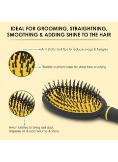 AGARO Breeze Cushion Hair Brush With Strong & Flexible Nylon Bristles Having Anti Static Ball Tips For Grooming Straightening Detangling Hair Ideal For Men Women & Kids Black & Yellow  - Image 3