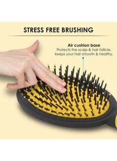 AGARO Breeze Cushion Hair Brush With Strong & Flexible Nylon Bristles Having Anti Static Ball Tips For Grooming Straightening Detangling Hair Ideal For Men Women & Kids Black & Yellow  - Image 5