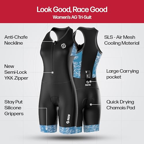 SLS3 Triathlon Suits Women - One Piece Tri Suit Women with Comfortable and Durable FRT Fabric - No Shelf Bra (Blue Rose, Small) - Image 4