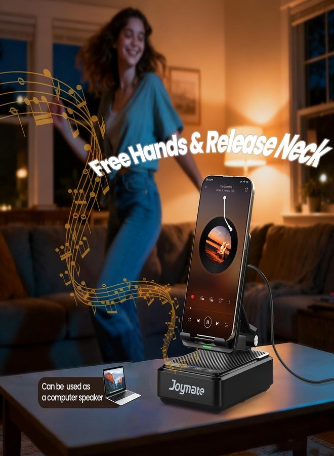 JOYMATE هدايا جويميت للرجال والنساء، حامل هاتف لاسلكي للشحن مع مكبر صوت بلوتوث، حامل هاتف قابل للتعديل على شكل ملاك للمكتب، هدية تقنية للطاولة الجانبية لأعياد الميلاد والمناسبات (أسود) - Image 5