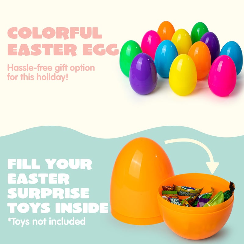 JOYIN 6 Pcs 7" Jumbo Plastic Easter Eggs, Bright Solid 6 Assorted Colors Empty Eggs for Filling Treats Easter Party Favor Hunt Basket Stuffers Fillers Classroom Prize Supplies Toy - Image 3