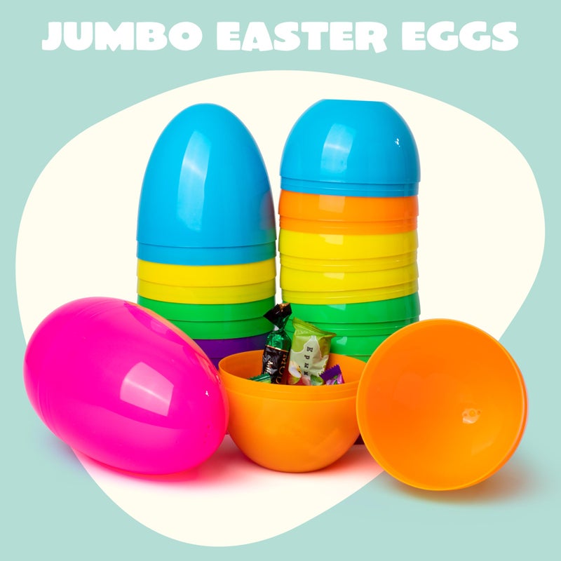 JOYIN 6 Pcs 7" Jumbo Plastic Easter Eggs, Bright Solid 6 Assorted Colors Empty Eggs for Filling Treats Easter Party Favor Hunt Basket Stuffers Fillers Classroom Prize Supplies Toy - Image 2