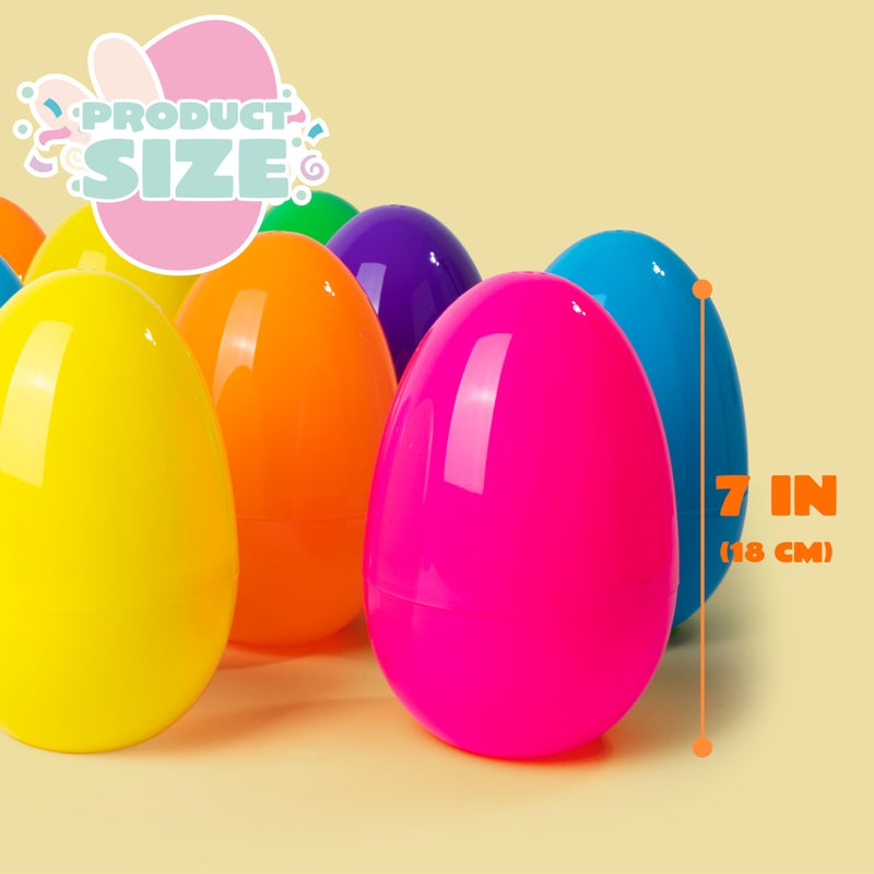 JOYIN 6 Pcs 7" Jumbo Plastic Easter Eggs, Bright Solid 6 Assorted Colors Empty Eggs for Filling Treats Easter Party Favor Hunt Basket Stuffers Fillers Classroom Prize Supplies Toy - Image 5
