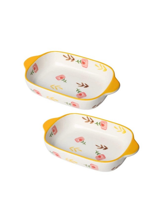 OLWICK أطباق خبز سيراميك مستطيلة OLWICK®، أطباق كسرولة للفرن، صواني لازانيا عميقة مع مقابض للمطبخ، 600 مل، عبوة من 2، أصفر - Image 1
