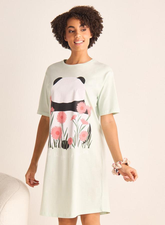 سبلاش فيڤ طقم من قطعتين - قميص نوم بطبعة كاملة بأكمام قصيرة - Image 3