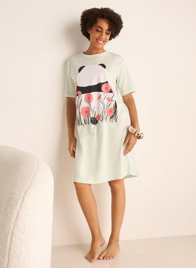 سبلاش فيڤ طقم من قطعتين - قميص نوم بطبعة كاملة بأكمام قصيرة - Image 2