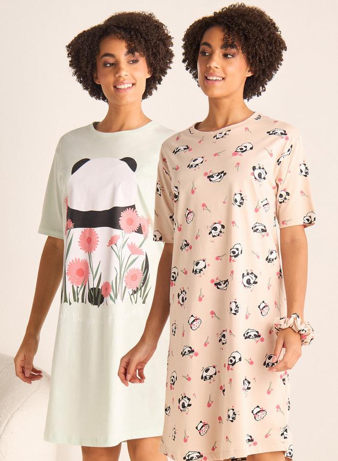 سبلاش فيڤ طقم من قطعتين - قميص نوم بطبعة كاملة بأكمام قصيرة - Image 1